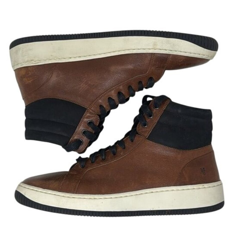FRYE Wythe Leather High-Top Sneakers, men’s 8M, cognac color - Picture 2 of 14
